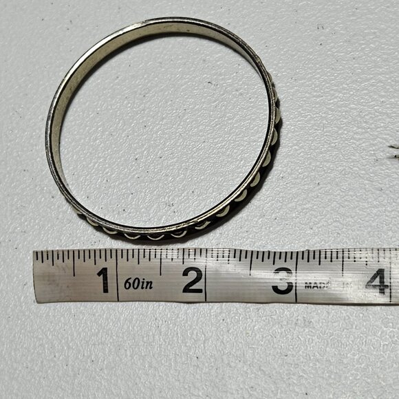 Vintage Brown Silver Tone Metal Bangle Bracelet Dome Accent 80s 90s Punk Fashion - Picture 4 of 4